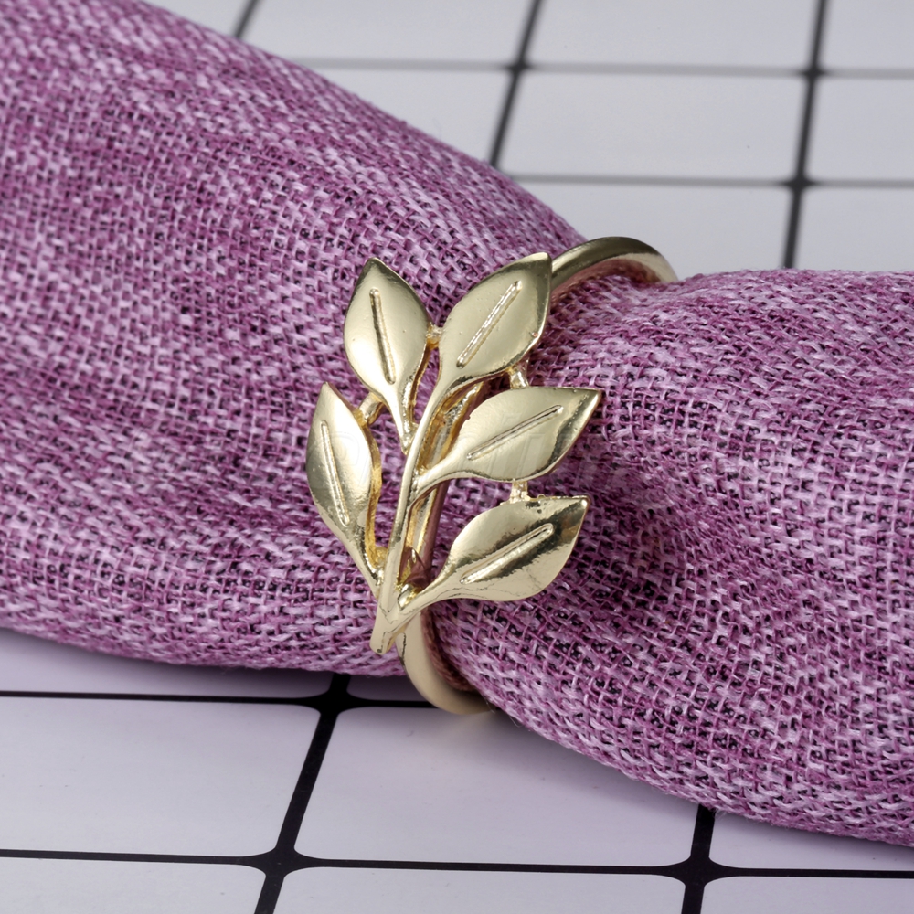 Gold//Silver Round Leaf Napkin Rings Set of 6-12 Holder for Dining Table Parties